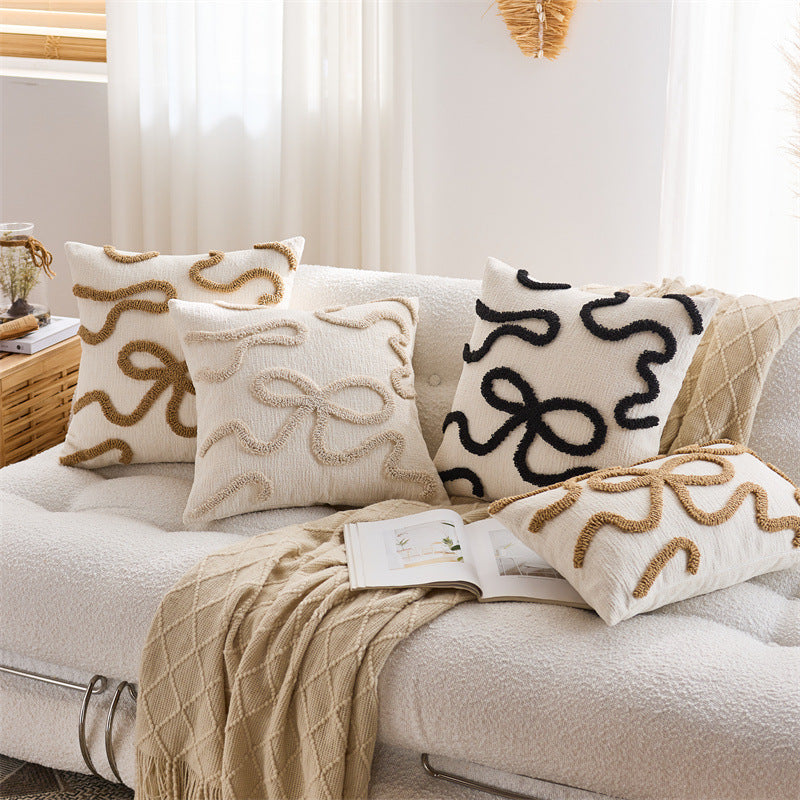 Textured Tufted Bow Cushion Cover