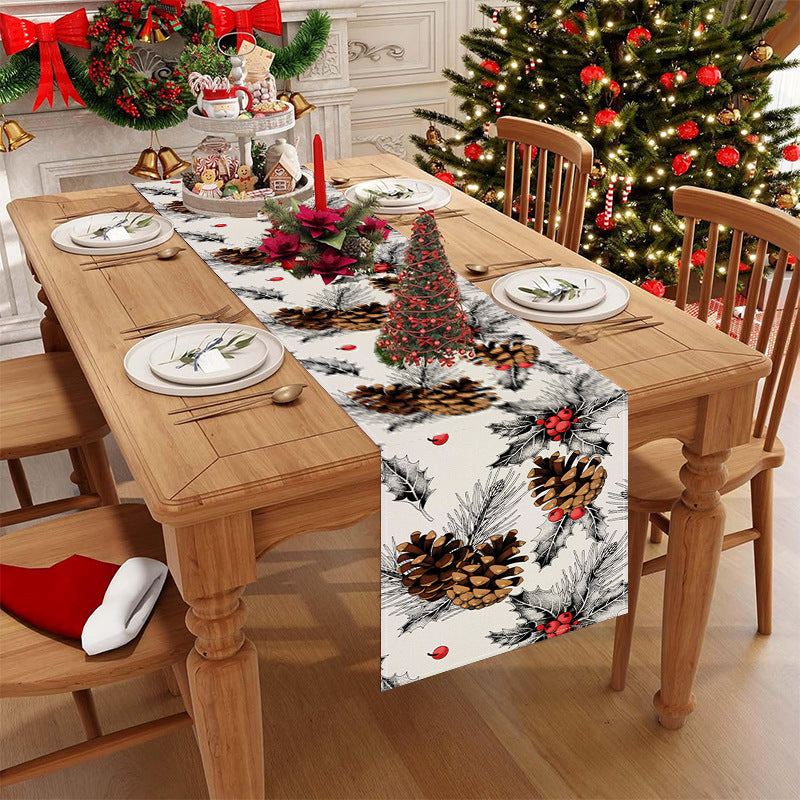 Pinecone Christmas Table Runner – White (33 x 183 cm)