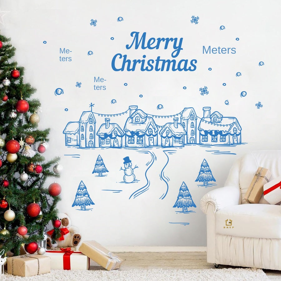Christmas Snow Cottage Window Sticker – Large Self-Adhesive Festive Decal (67 x 62 cm)