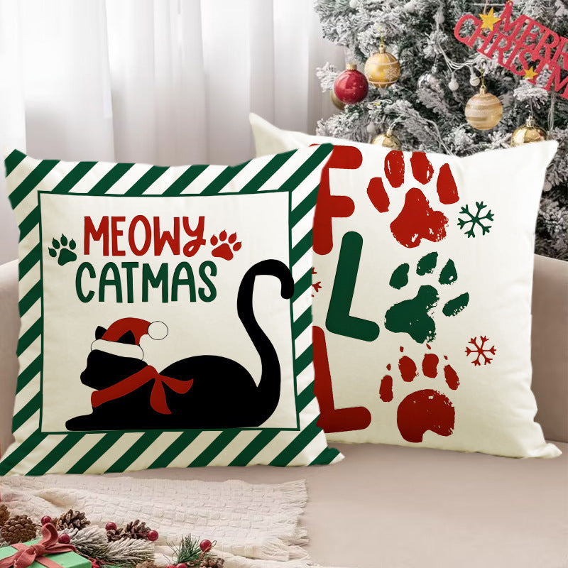 Striped Black Cat Christmas Cushion Cover (45 x 45 cm)