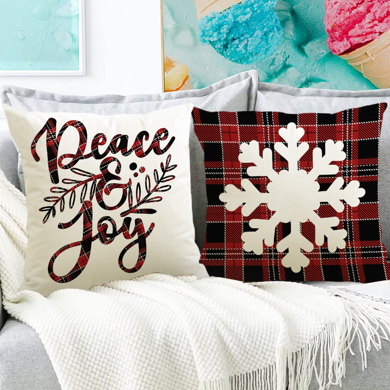 Snowflake Check & Reindeer Christmas Cushion Cover (45 x 45 cm)