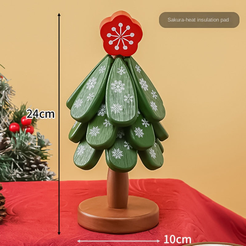 Wooden Christmas Tree Coaster Set – Stackable Trivet & Festive Table Decoration