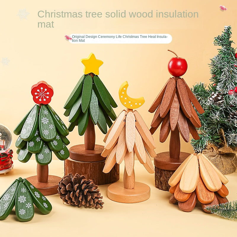 Wooden Christmas Tree Coaster Set – Stackable Trivet & Festive Table Decoration