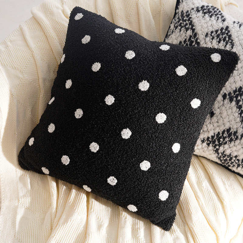 Modern Chenille Cushion Cover – Black Polka Dot – 45 x 45cm