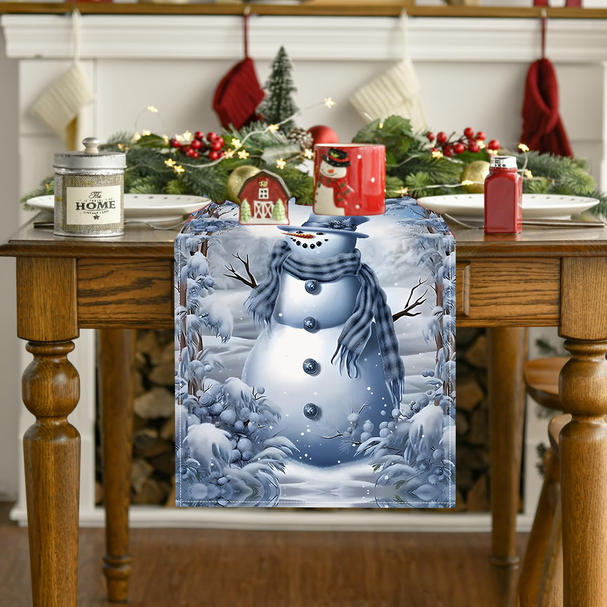 Snowman Christmas Table Runner – Blue (33 x 183 cm)