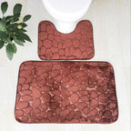 Pebble bath mat and toilet mat set in brown