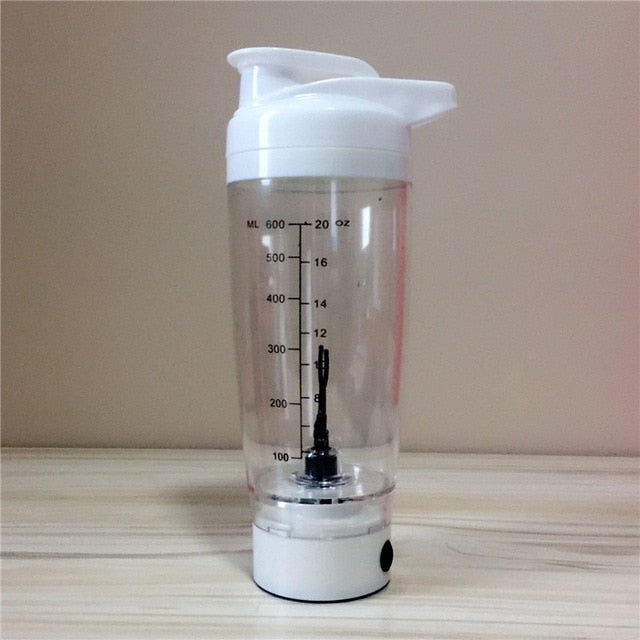 Electric protein shaker bottle in white