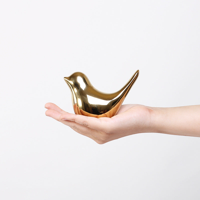 Gold Ceramic Bird Ornament – Nordic Decorative Figurine