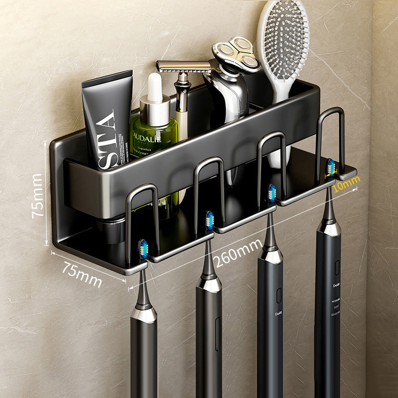 Wall-Mounted Toothbrush Holder – No-Drill Aluminium Rack with Optional Cups
