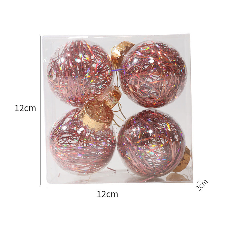 Tinsel-Filled Clear Christmas Baubles – Box of 4