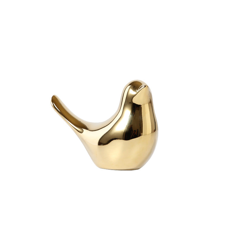 Gold Ceramic Bird Ornament – Nordic Decorative Figurine