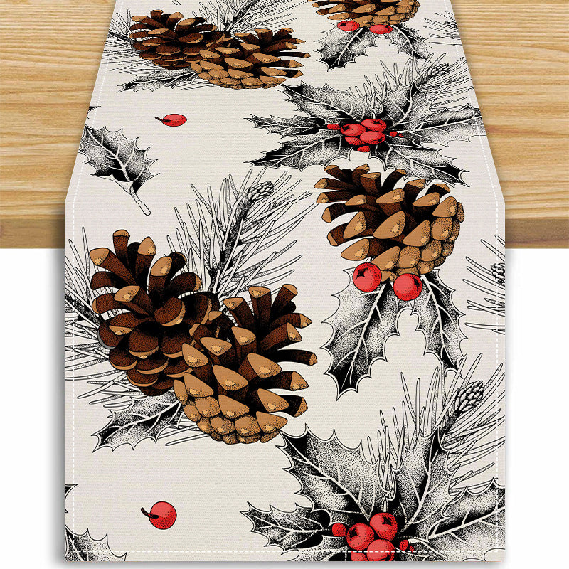 Pinecone Christmas Table Runner – White (33 x 183 cm)