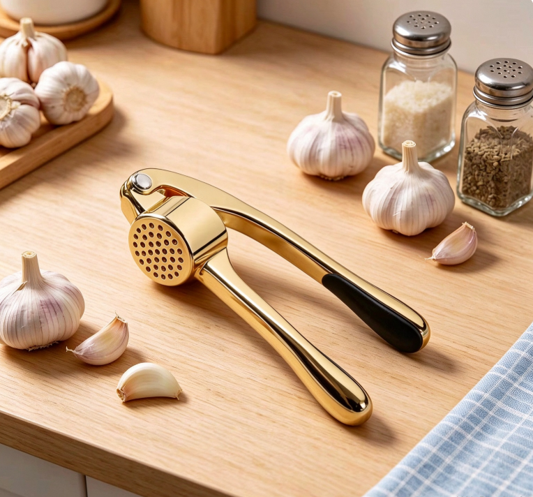 Gold Garlic Press – Easy-Squeeze Garlic Crusher