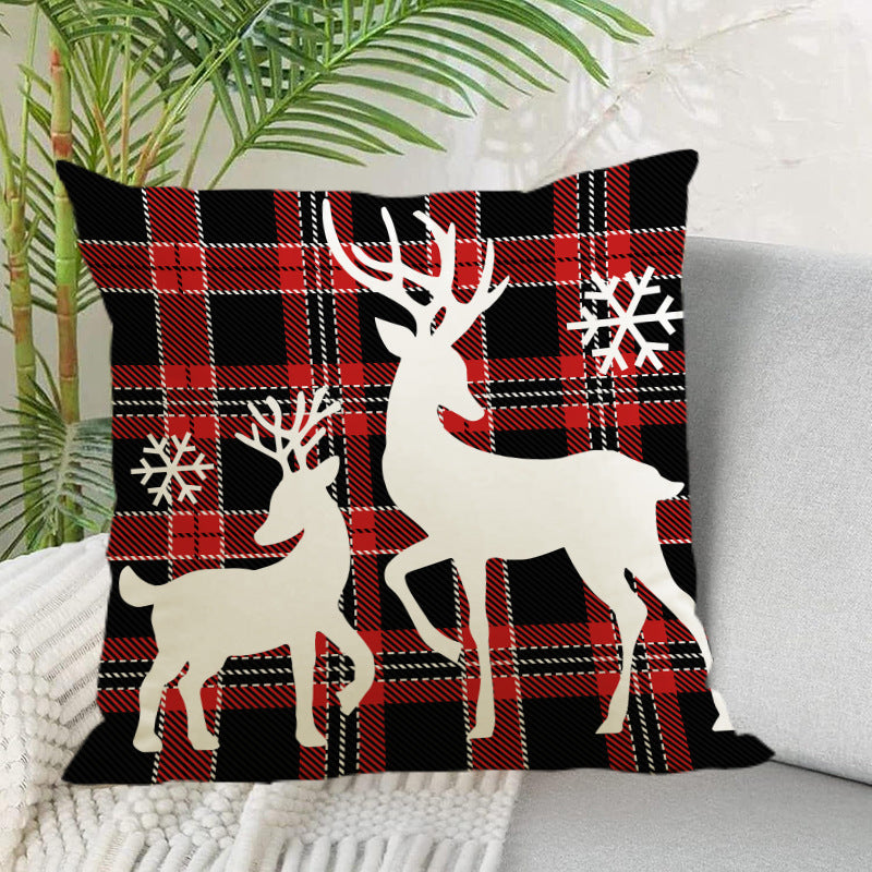 Snowflake Check & Reindeer Christmas Cushion Cover (45 x 45 cm)