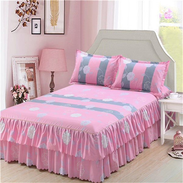 Ruffled Bedspread Set with Pillowcases – Double-Layer Skirt