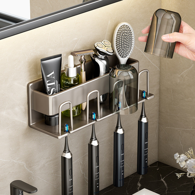 Wall-Mounted Toothbrush Holder – No-Drill Aluminium Rack with Optional Cups