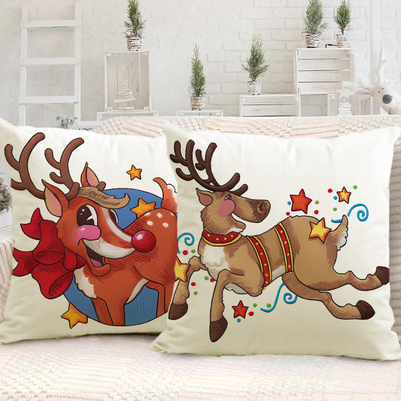 Reindeer Print Christmas Cushion Cover (45 x 45 cm)