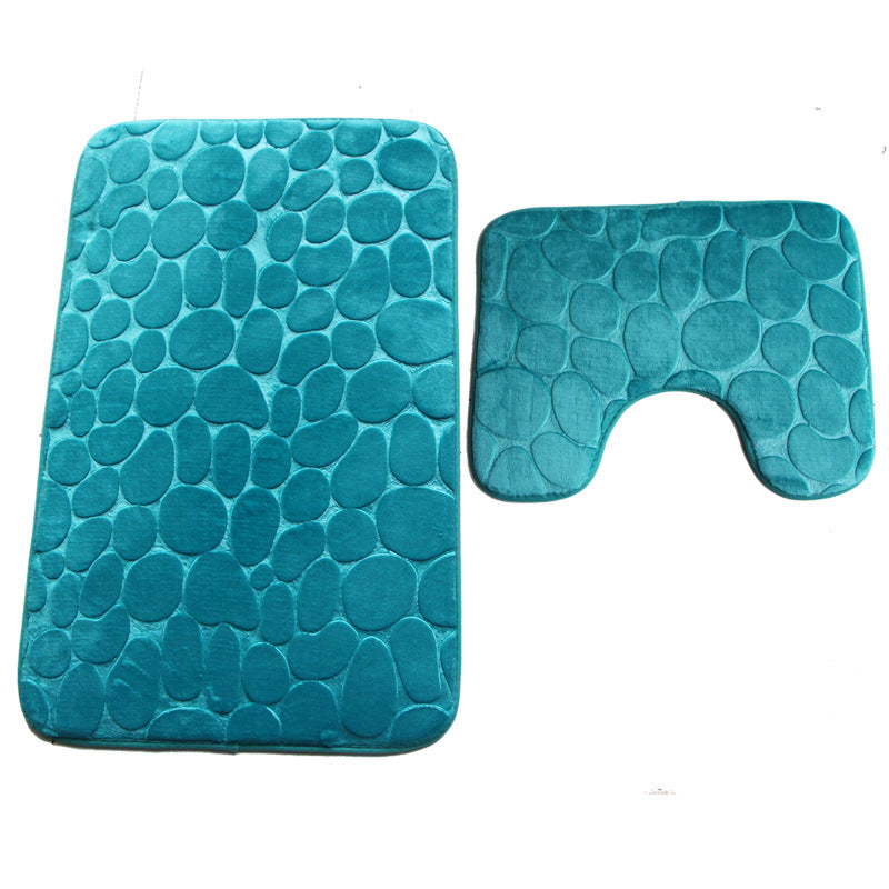 Pebble bath mat and toilet mat set in teal
