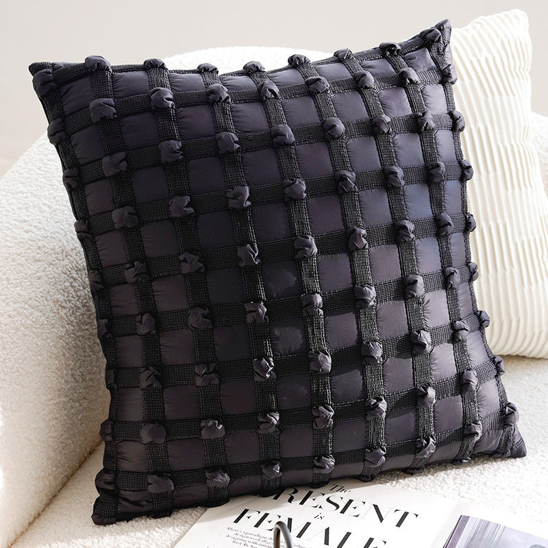 Modern Chenille Cushion Cover – Black Woven Pom-Pom – 45 x 45cm