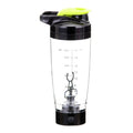 Electric protein shaker bottle in black and lime