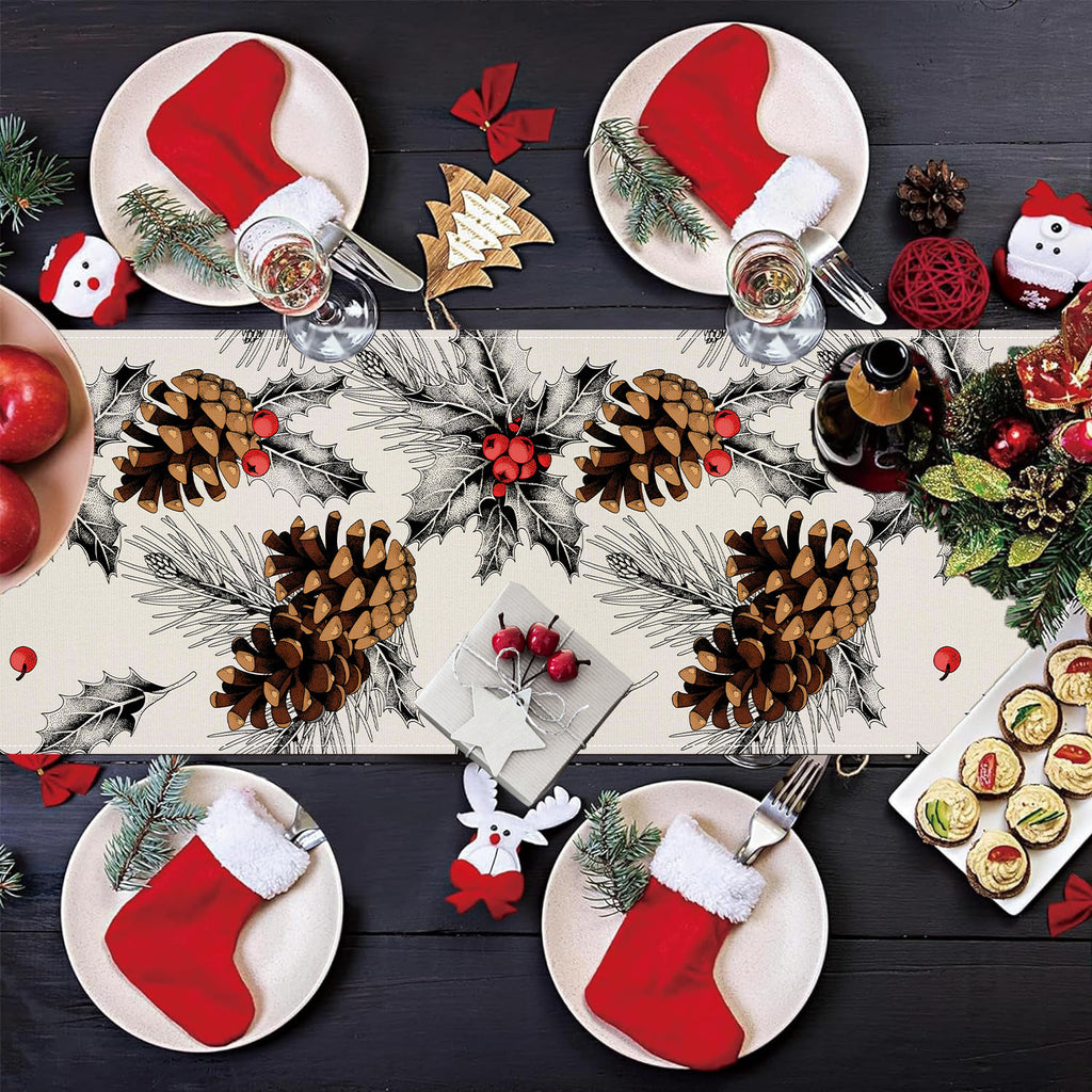 Pinecone Christmas Table Runner – White (33 x 183 cm)