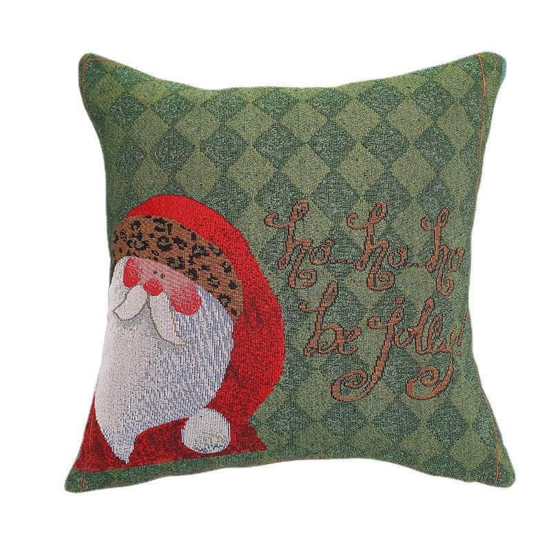 Woven Christmas Cushion Cover – Snowman, Santa, Reindeer & Poinsettia (45 x 45 cm)