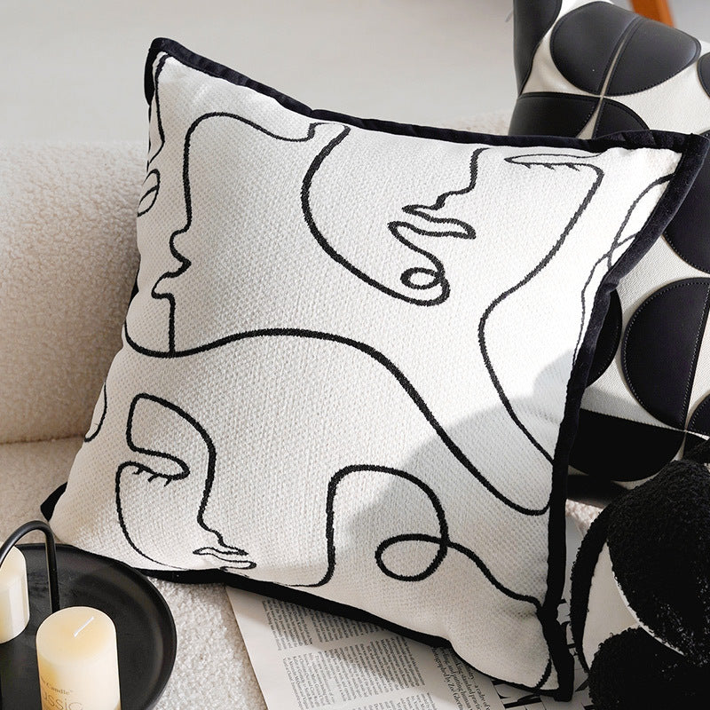 Modern Chenille Cushion Cover – Line-Art Face – 45 x 45cm