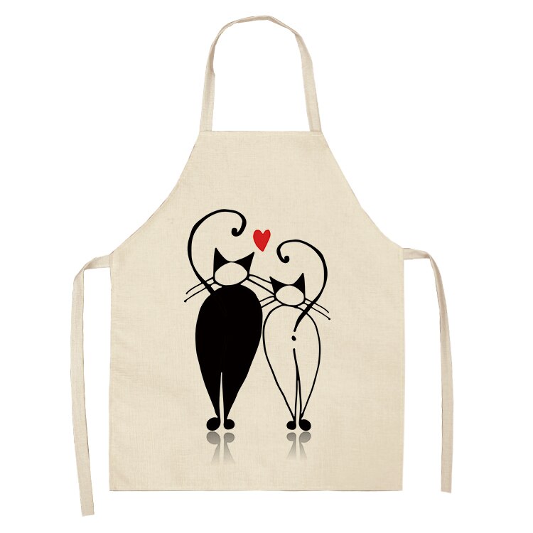 Cat Print Kitchen Apron – Cotton Linen, Adult and Kids