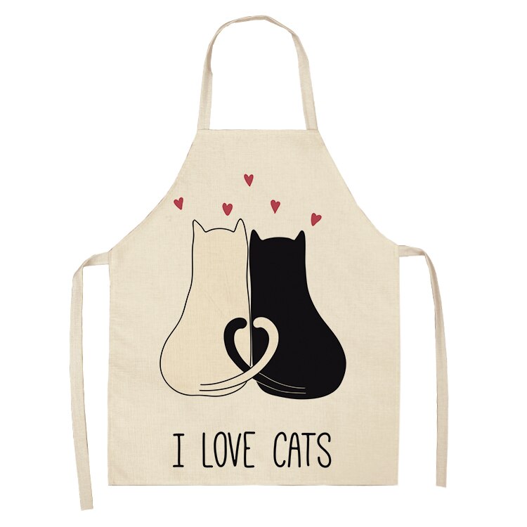 Cat Print Kitchen Apron – Cotton Linen, Adult and Kids