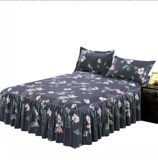 Ruffled Bedspread Set with Pillowcases – Double-Layer Skirt