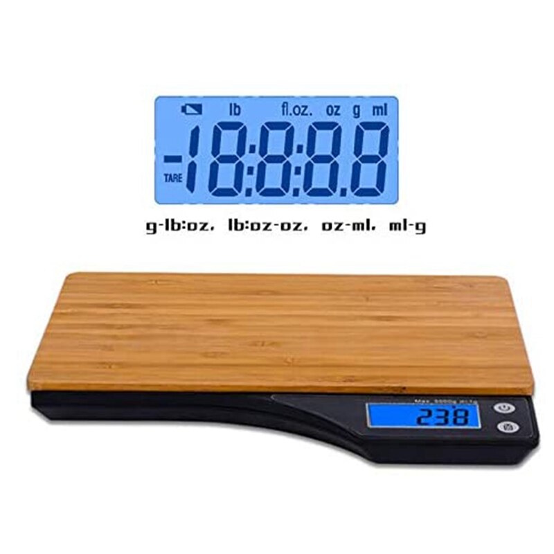 Kitchen scale display showing g, oz, lb, ml and fl oz units