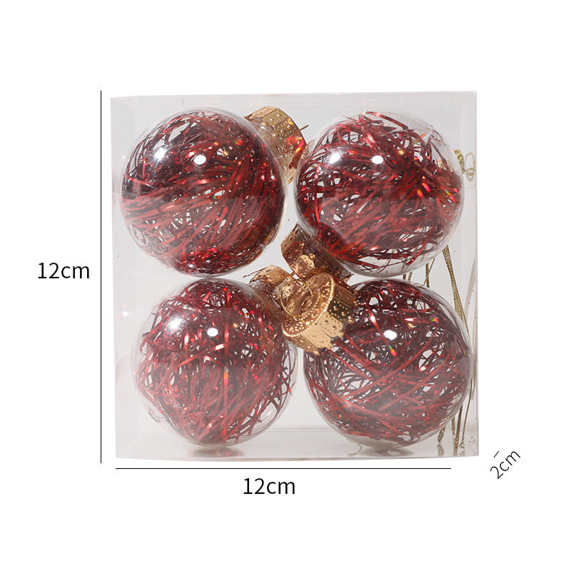 Tinsel-Filled Clear Christmas Baubles – Box of 4