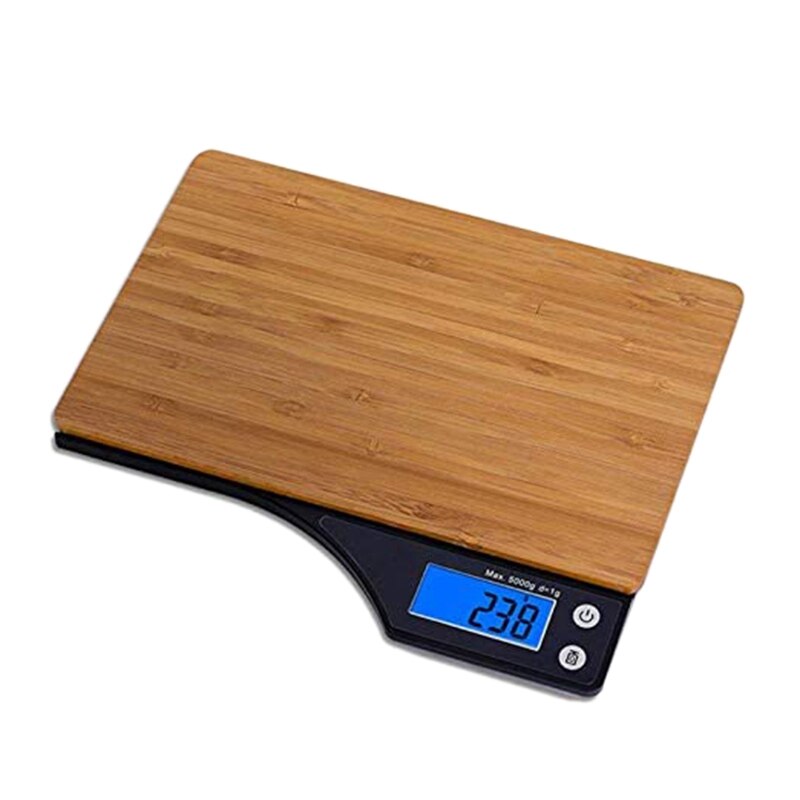 Bamboo digital kitchen scale with blue backlit display