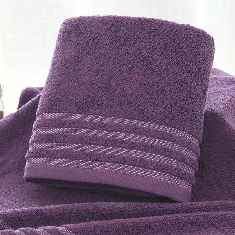 Striped cotton bath towel in plum
