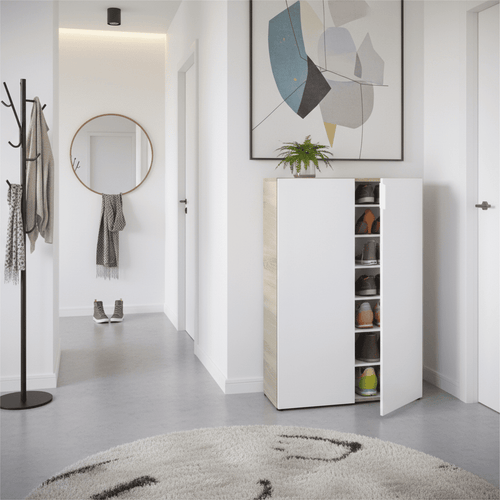 Alvaro white and oak effect two-door shoe cupboard