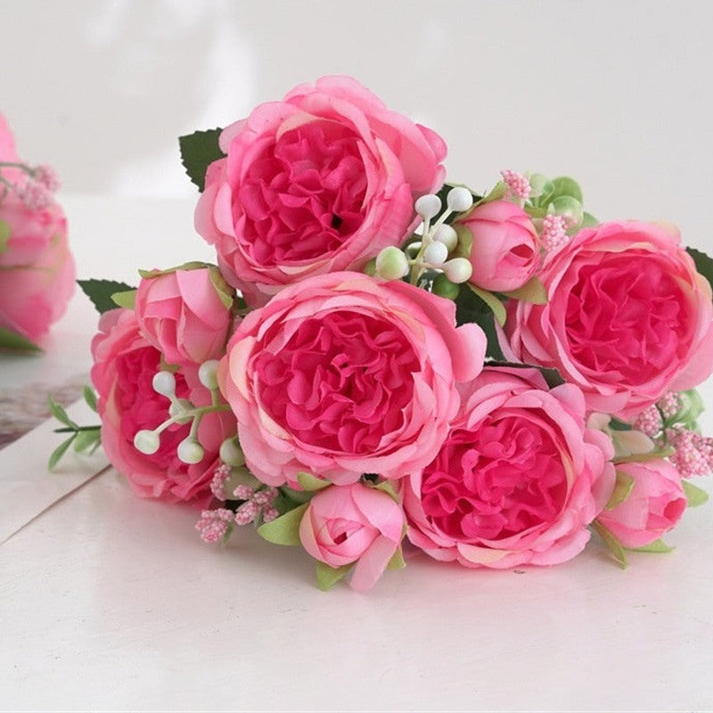 Artificial Peony Rose Bouquet – Deep Pink