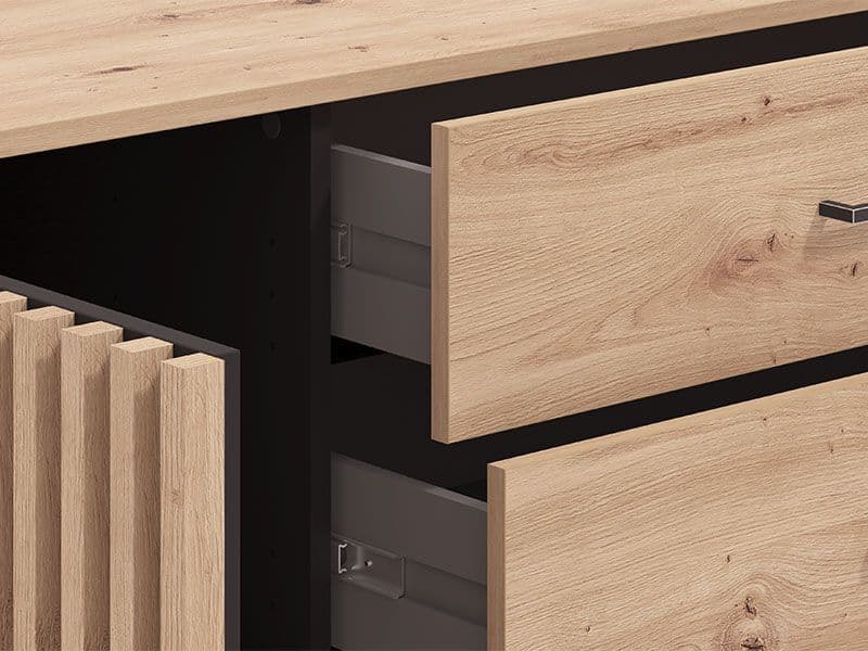 Asmara Oak & Black Sideboard – 4 Drawers & Cupboard