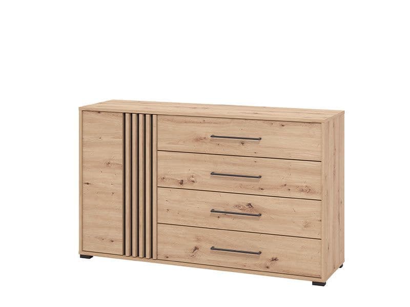 Asmara Oak & Black Sideboard – 4 Drawers & Cupboard