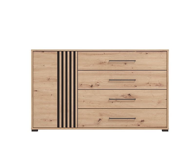 Asmara Oak & Black Sideboard – 4 Drawers & Cupboard