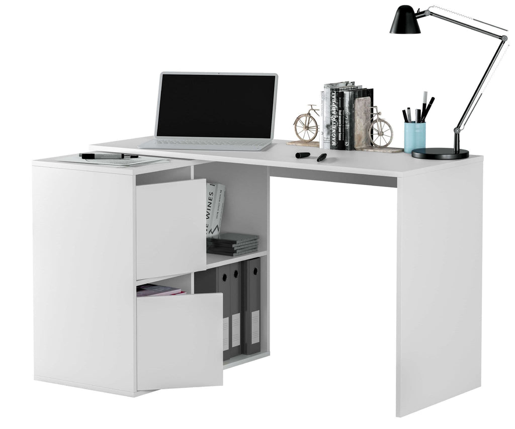 Athena White Reversible Corner Desk with Cupboards