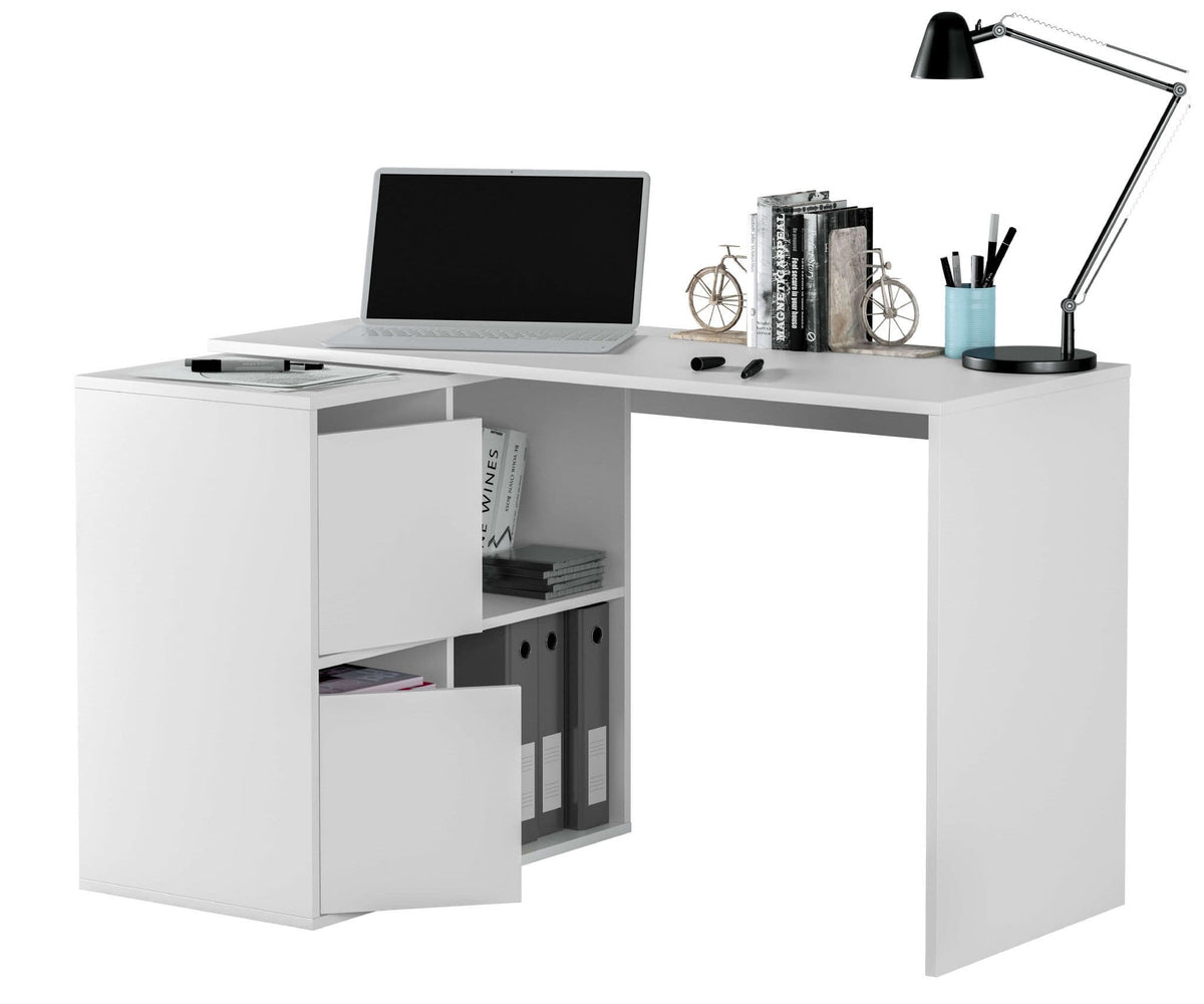 Athena White Reversible Corner Desk with Cupboards