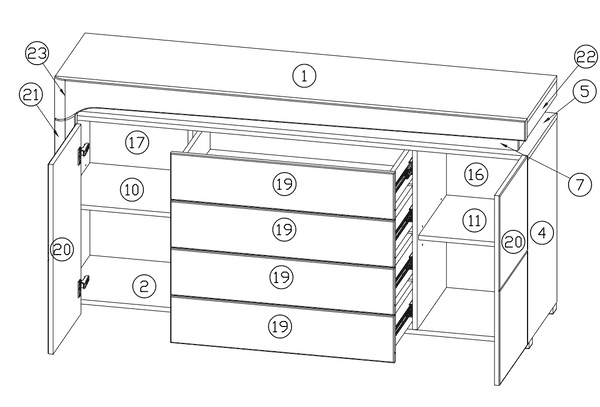 Athens Grey & White Gloss Sideboard with LED Lights – 2 Doors & 4 Drawers