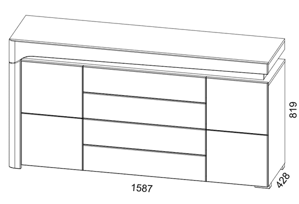 Athens Grey & White Gloss Sideboard with LED Lights – 2 Doors & 4 Drawers
