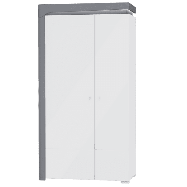 Athens Grey & White Gloss 2-Door Wardrobe with LED Lights