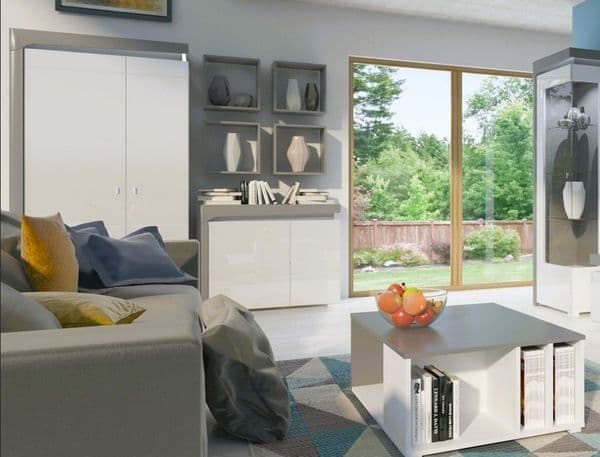 Athens Grey & White Gloss 2-Door Wardrobe with LED Lights