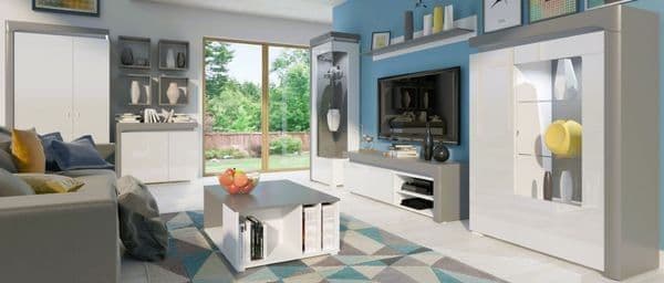 Athens Grey & White Gloss 2-Door Wardrobe with LED Lights