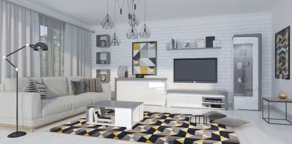 Athens Grey & White Gloss 3-Door Sideboard with LED Lights