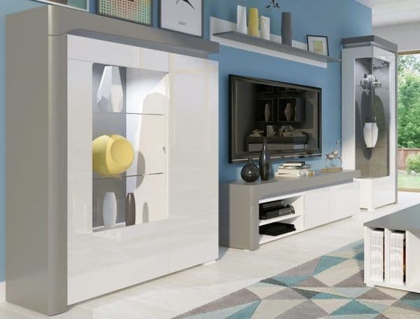 Athens Grey & White Gloss Display Cabinet with LED Lights