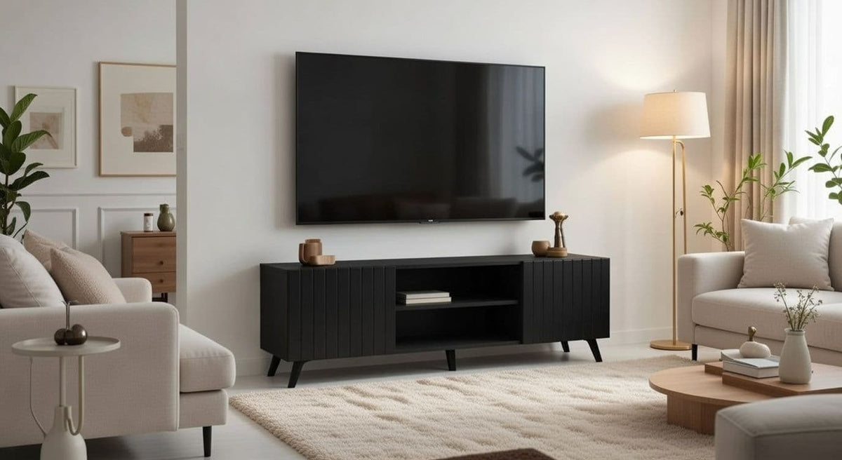 Atlantis Matte Black Large TV Cabinet – 160cm