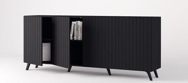 Atlantis Matte Black Extra-Wide 4-Door Sideboard